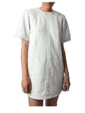 Zadig & Voltaire Riddy Leather Froisse Crewneck Short Sleeve Dress Retail $798🔥
